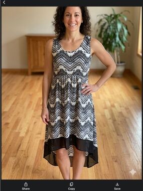 Studio Works Black White Gray Chevron Hi-Low Dress chiffon XL NWOT vacation